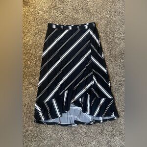 Susan Graver Black and White Asymmetrical A-Line Midi Skirt